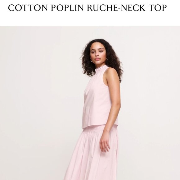 Cotton Poplin Ruche-Neck Top sleeveless pale pink - Picture 2 of 7